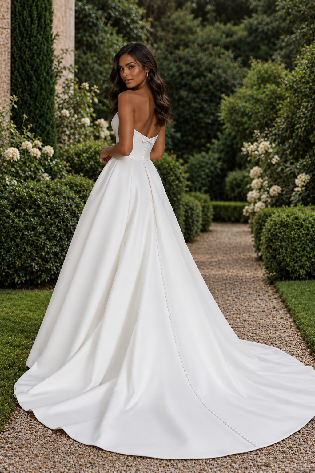 Timeless A-line satin wedding dress with a straight neckline and classic design