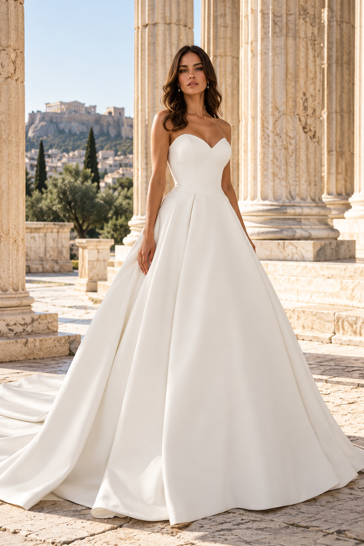 Catherine – Tidløs ball gown brudekjole i satin med sweetheart-udskæring