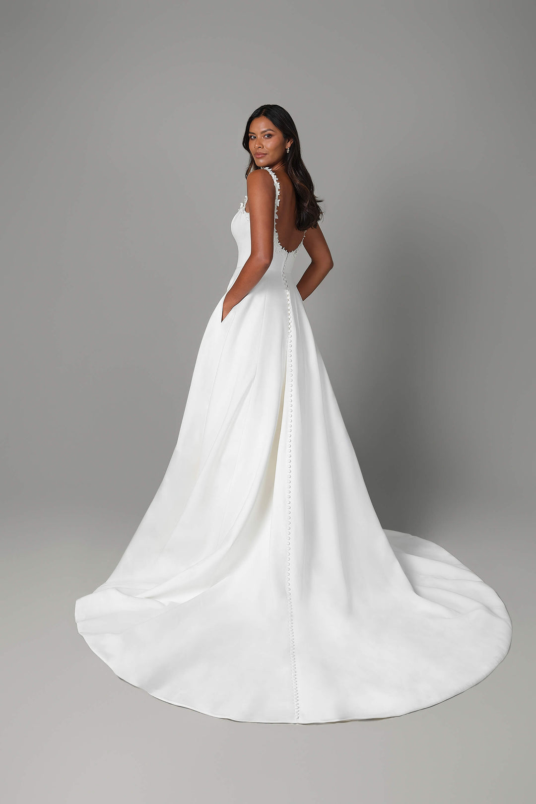 Exclusive Ball Gown wedding dress in satin with basque waist and modified sweetheart neckline