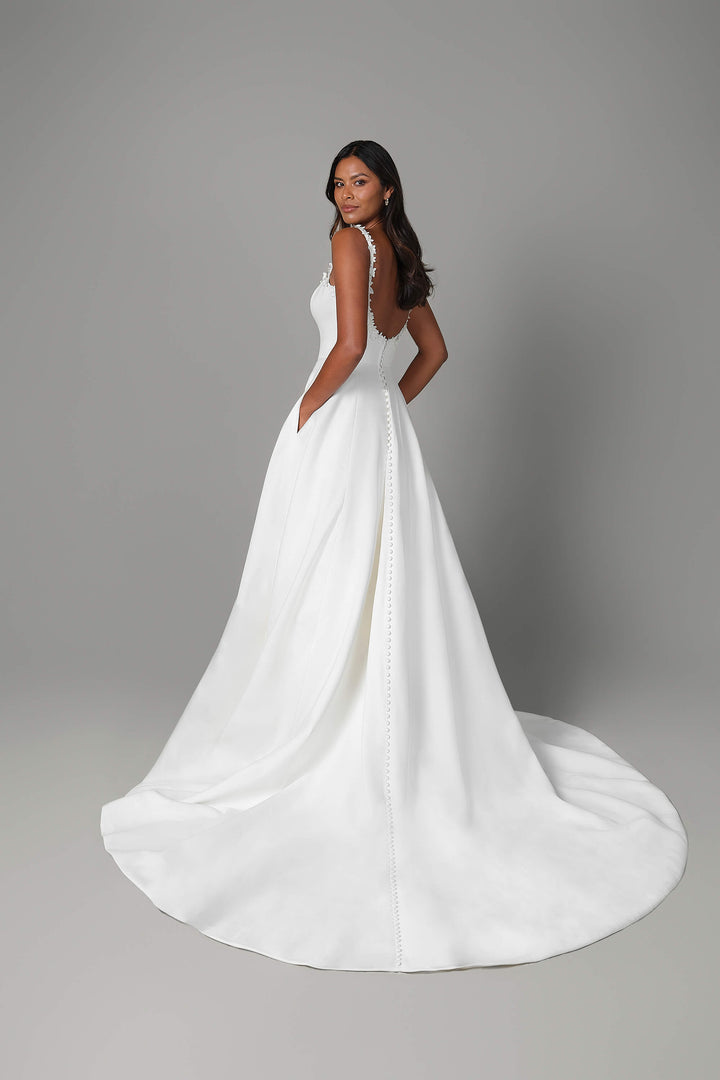 Exclusive Ball Gown wedding dress in satin with basque waist and modified sweetheart neckline