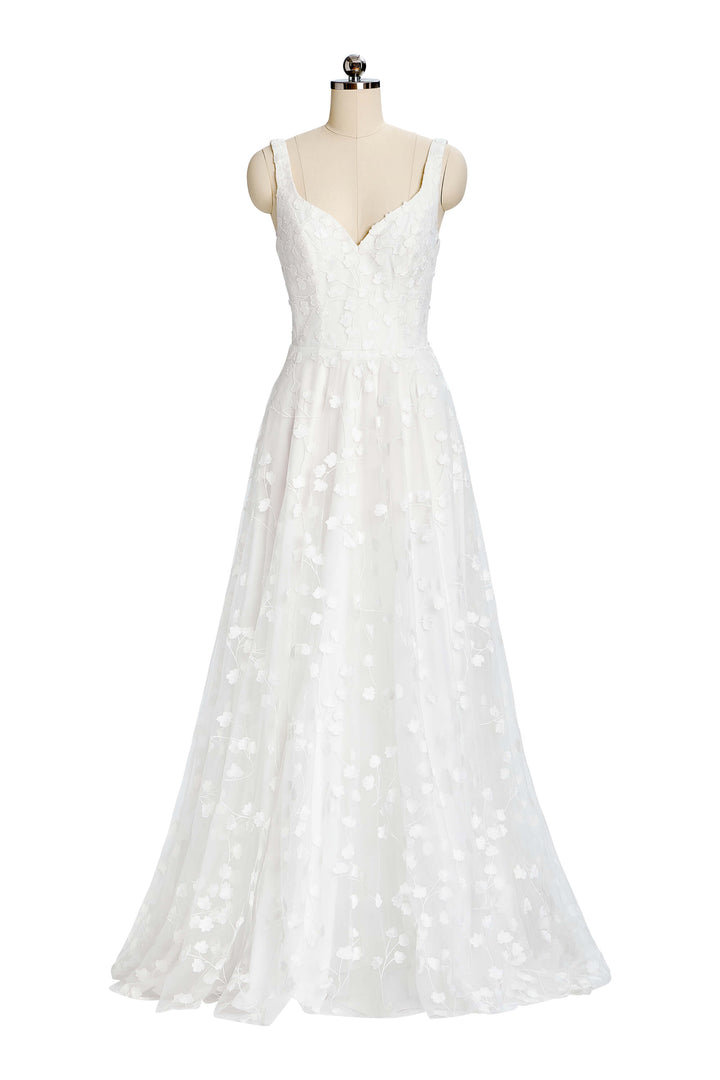 Sanna Lindstrøm – Lia A-line brudekjole i blonde og tyl med aftagelige ærmer