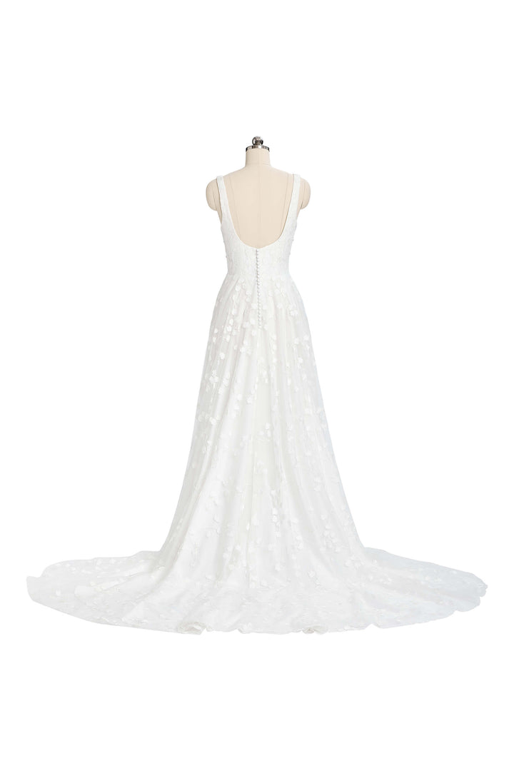 Sanna Lindstrøm – Lia A-line brudekjole i blonde og tyl med aftagelige ærmer