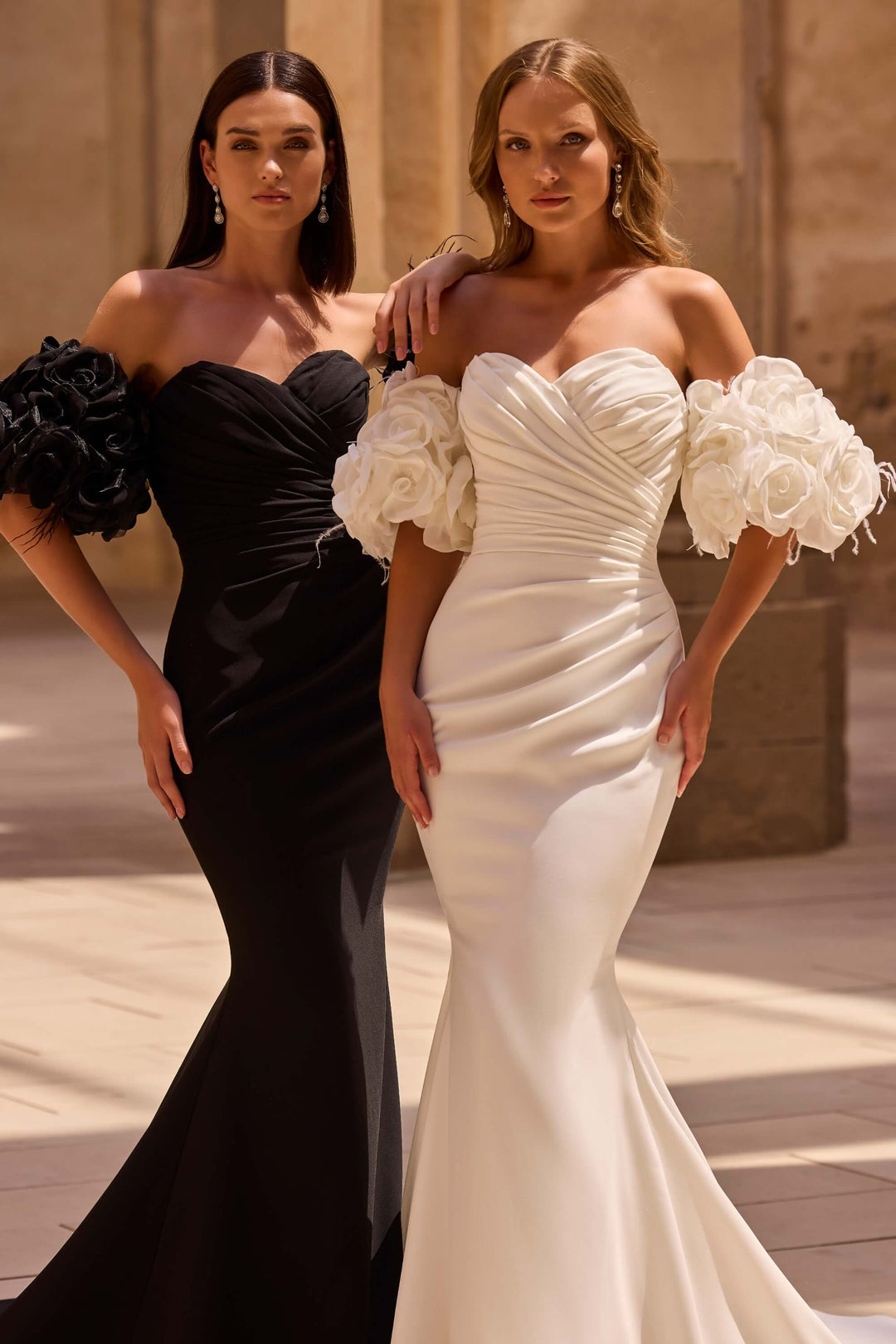 Elegant Fit &amp; Flare wedding dress with a defined waist and timeless design